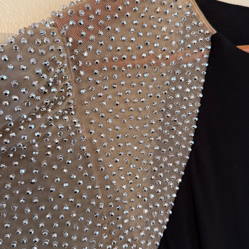 Xscape Black gown with Silver beaded sleeves - Picture 3 of 4